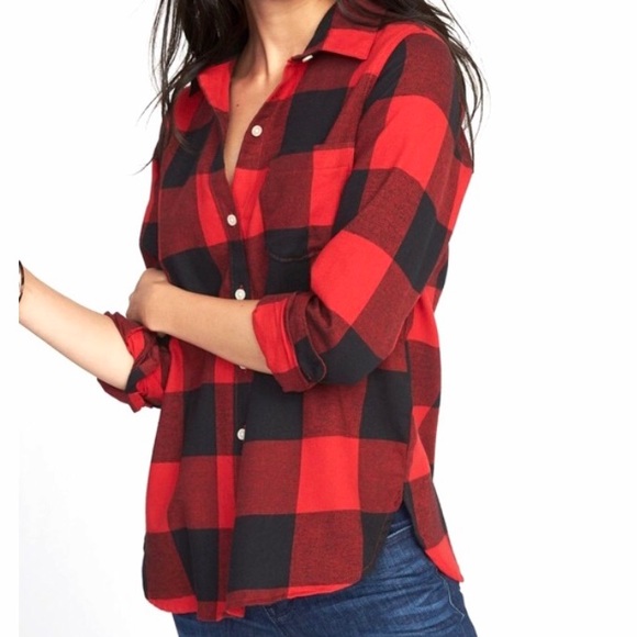 Old Navy Tops - Old Navy Red Buffalo Plaid Boyfriend Fit Flannel
